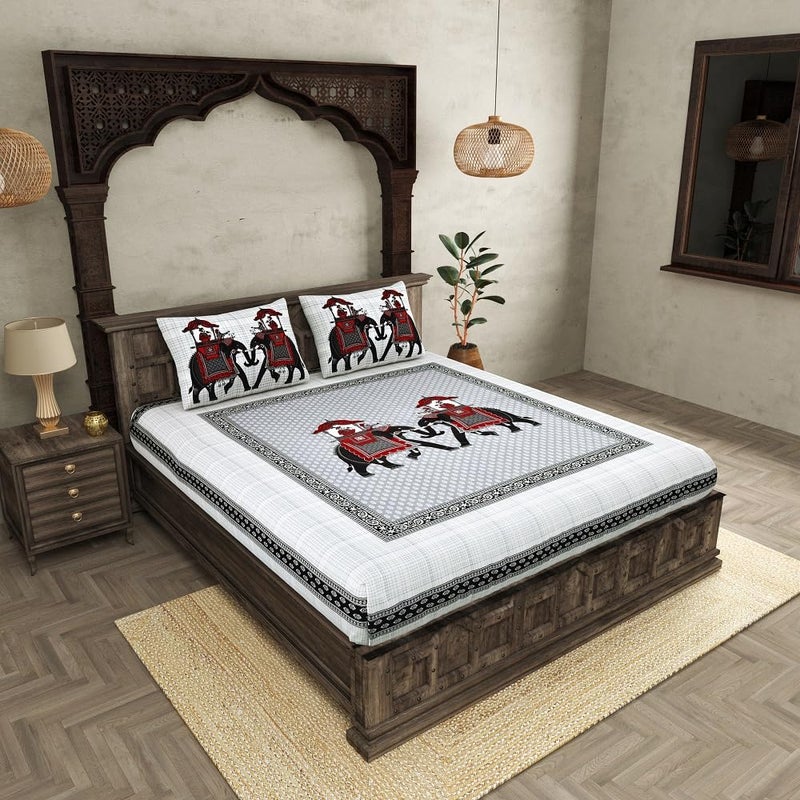JaipurFabric 290 TC Premium Cotton Royal Sawari Super King Size Double Bedsheet with 2 Pillow Covers118 X 118 Metal Grey - Image 1