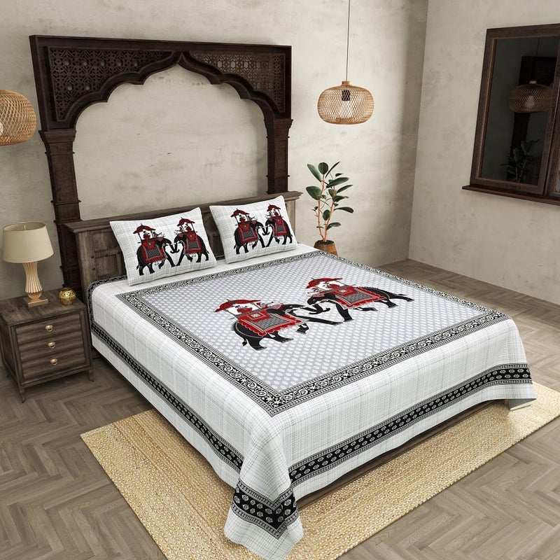 JaipurFabric 290 TC Premium Cotton Royal Sawari Super King Size Double Bedsheet with 2 Pillow Covers118 X 118 Metal Grey - Image 4