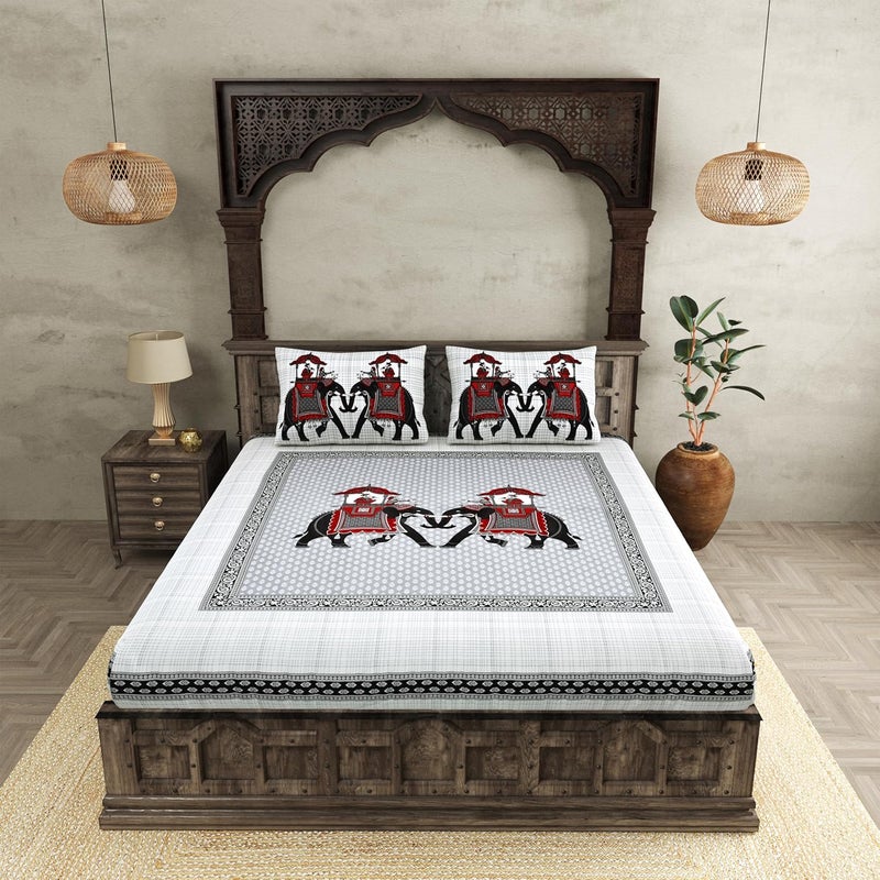 JaipurFabric 290 TC Premium Cotton Royal Sawari Super King Size Double Bedsheet with 2 Pillow Covers118 X 118 Metal Grey - Image 3