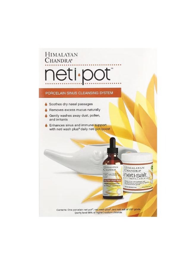 Himalayan Chandra Neti Pot Porcelain Sinus Cleansing System 3 Piece Kit  - Image 1