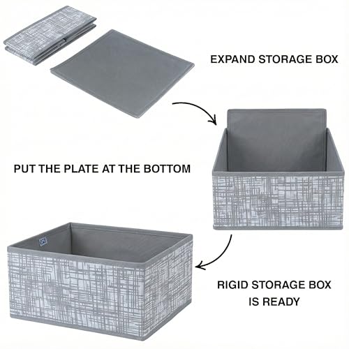 Skrill 8-Piece Foldable Cloth Storage Box Set | Cube Baskets, Bins & Dividers for Closet & Dresser Drawer Organization - Crosshatch Grey - Image 5