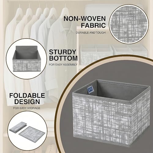 Skrill 8-Piece Foldable Cloth Storage Box Set | Cube Baskets, Bins & Dividers for Closet & Dresser Drawer Organization - Crosshatch Grey - Image 3