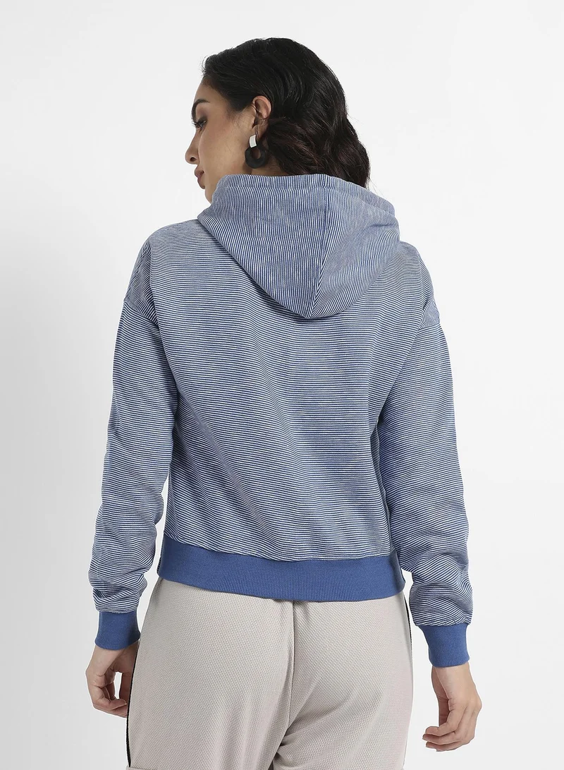 Pinacolada  Women's Blue Striped Hoodie With Tie-Up Waist for Women | Best Price UAE