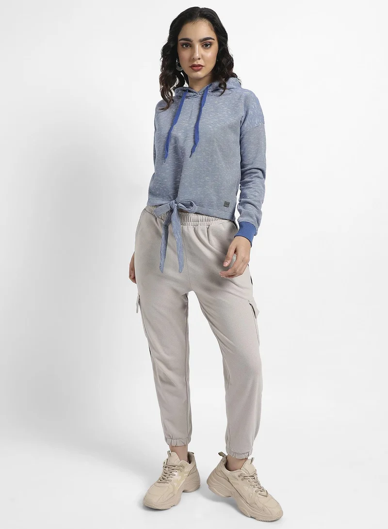 Pinacolada  Women's Blue Striped Hoodie With Tie-Up Waist for Women | Best Price UAE