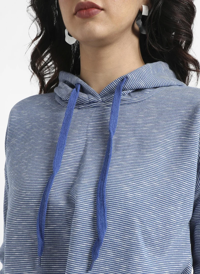 Pinacolada  Women's Blue Striped Hoodie With Tie-Up Waist for Women | Best Price UAE