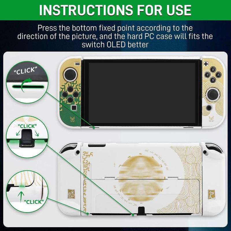 GLDRAM Switch Carrying Case for Zelda, Portable for Nintendo Switch OLED with Travel Case Protector, White Dockable Switch OLED Skin Cover, Hand Strap & 2 Thumb Caps - Image 4