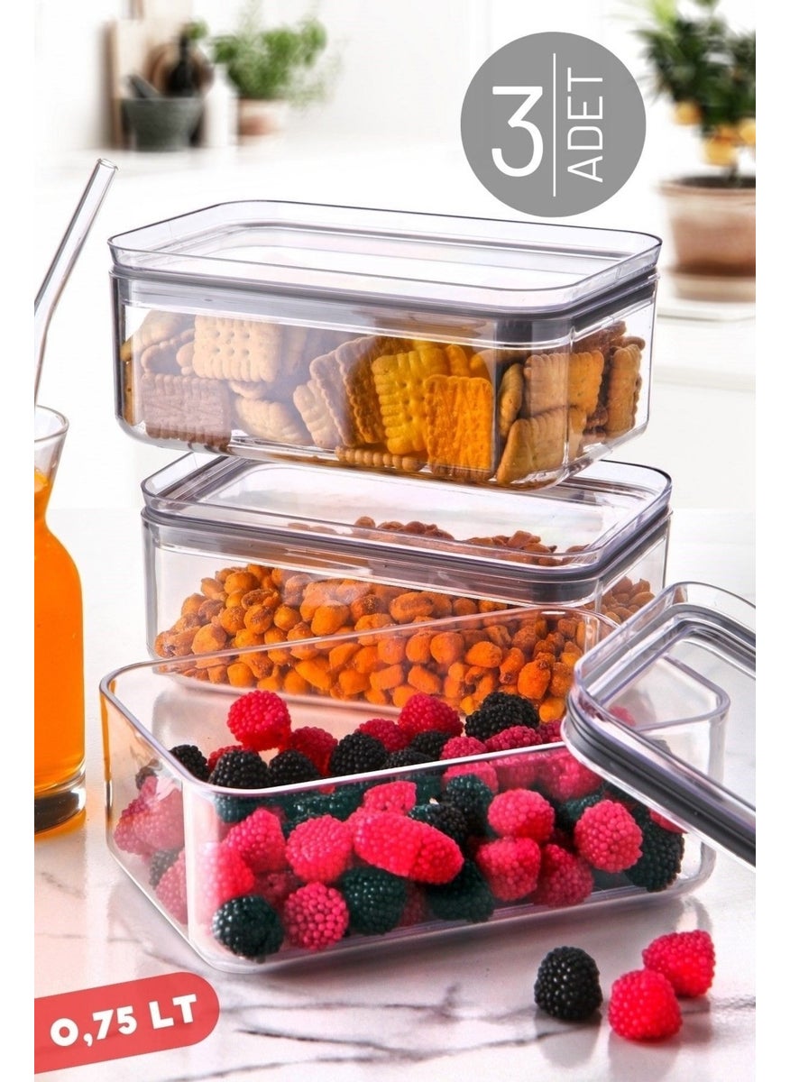 Nandy Home 0.75 Lt Rectangular Storage & Supply Containers with Gasket and Leakproof Lid 3 Pieces Transparent  - Image 1