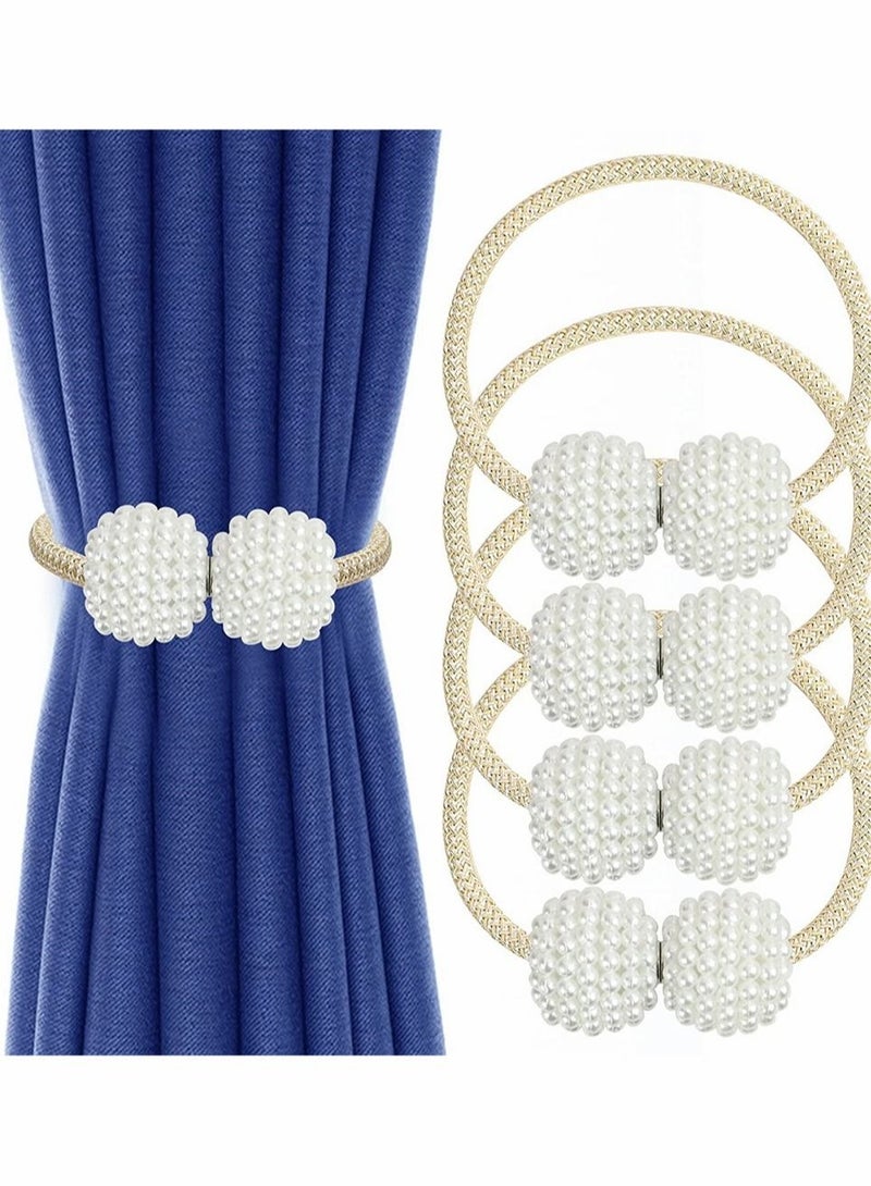 Captaintech Magnetic Curtain Tiebacks Convenient Drape Tie Backs Pearl Decorative Rope Holdback Holder For Home Office Hotel Window Drapery Deco No-install Drill Hook 4 Pcs - Beige - Image 1