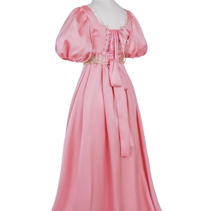 Vibsion Regency Dresses for Women Luxurious Pearls Lace Empire Waist Dress 1820s Victorian Tea Party Ball Gown Pink XXL - Image 5