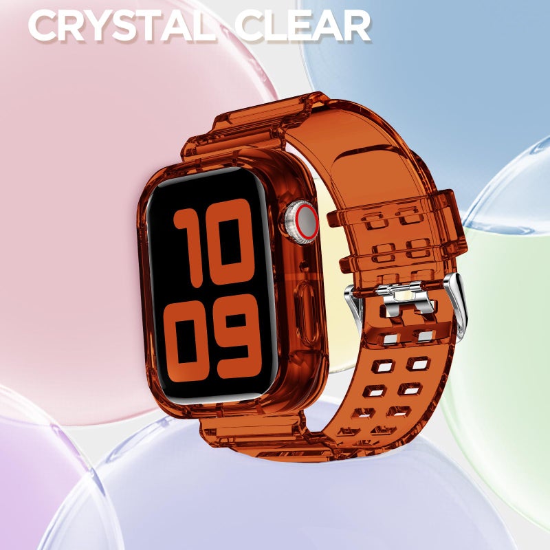 DABAOZA Compatible for Clear Apple Watch Band with Bumper Case 41mm 40mm 38mm, Women Men Glitter Bling TPU Sport Strap for iWatch SE Ultra 3 2 Series 11 10 9 8 7 6 5 4 3 2 1ï¼ˆClearBrown,41/40/38ï¼‰ - Image 4