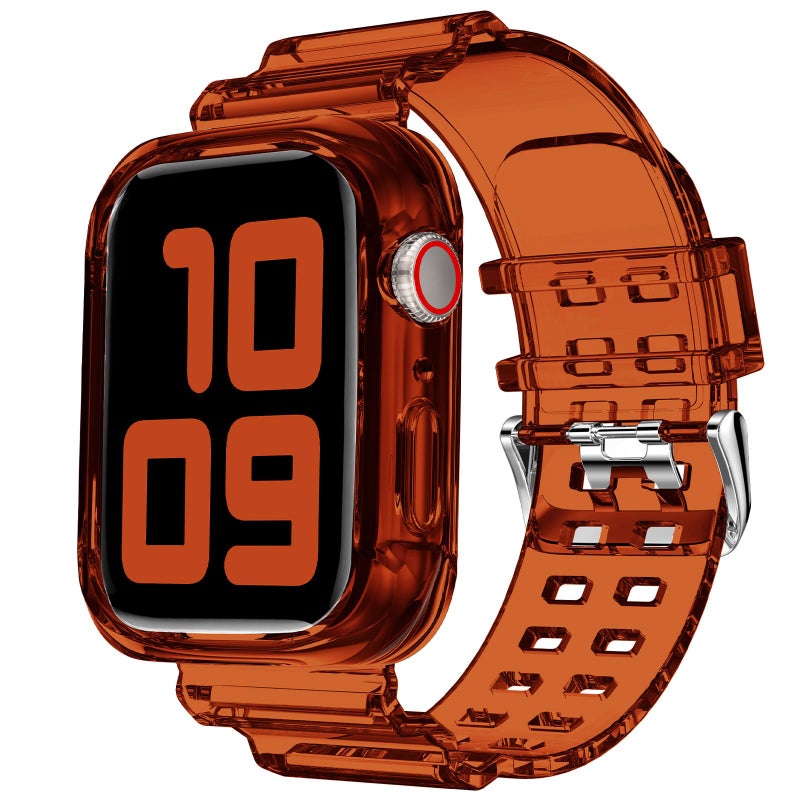 DABAOZA Compatible for Clear Apple Watch Band with Bumper Case 41mm 40mm 38mm, Women Men Glitter Bling TPU Sport Strap for iWatch SE Ultra 3 2 Series 11 10 9 8 7 6 5 4 3 2 1ï¼ˆClearBrown,41/40/38ï¼‰ - Image 1