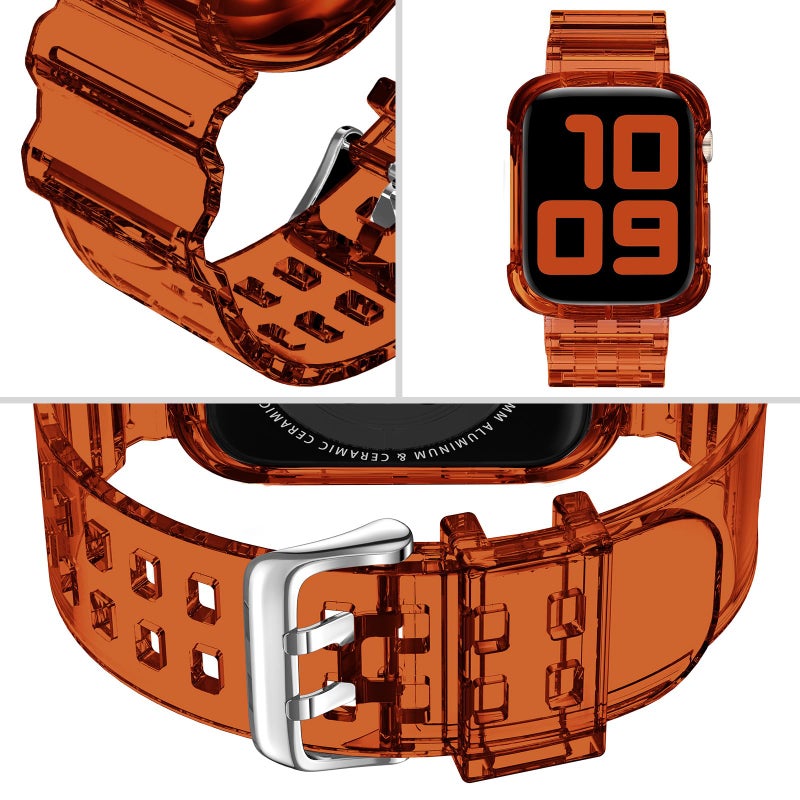 DABAOZA Compatible for Clear Apple Watch Band with Bumper Case 41mm 40mm 38mm, Women Men Glitter Bling TPU Sport Strap for iWatch SE Ultra 3 2 Series 11 10 9 8 7 6 5 4 3 2 1ï¼ˆClearBrown,41/40/38ï¼‰ - Image 3