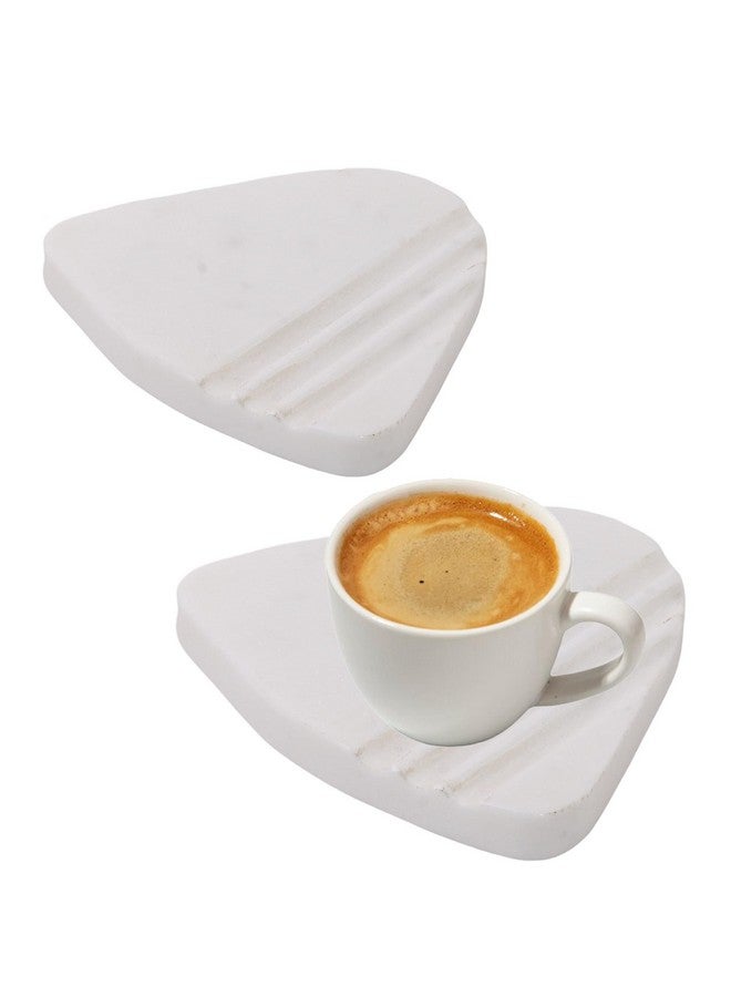 Serein SEREIN White Marble Coasters Set of 2 Unique Shape Bar Wine Tea Coffee Stone Coaster Table Decoration Drink Cocktail Dining Table Heat-Resistant for Kitchen Housewarming Gifts & Special Occasion  - Image 1