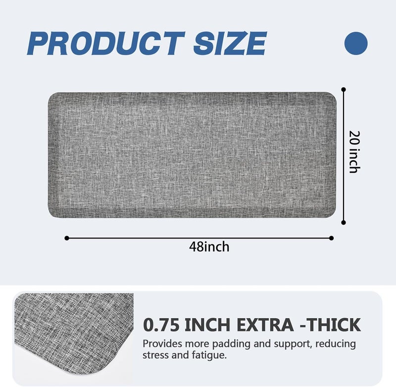 ergohead Anti Slip 3/4 inchs Anti Fatigue Kitchen Floor Mat, Ergonomic Comfort Standing Mat, Waterproof Kitchen Runner for Home, Kitchen, Office, Laundry, Garage (Light Gray, 20" x 48" -0.75") - Image 3