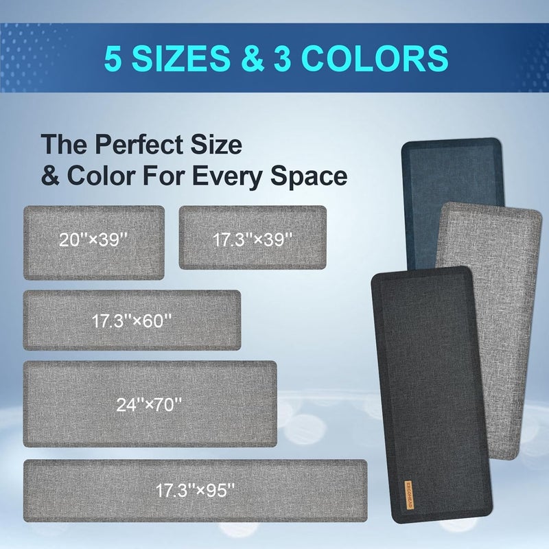 ergohead Anti Slip 3/4 inchs Anti Fatigue Kitchen Floor Mat, Ergonomic Comfort Standing Mat, Waterproof Kitchen Runner for Home, Kitchen, Office, Laundry, Garage (Light Gray, 20" x 48" -0.75") - Image 5