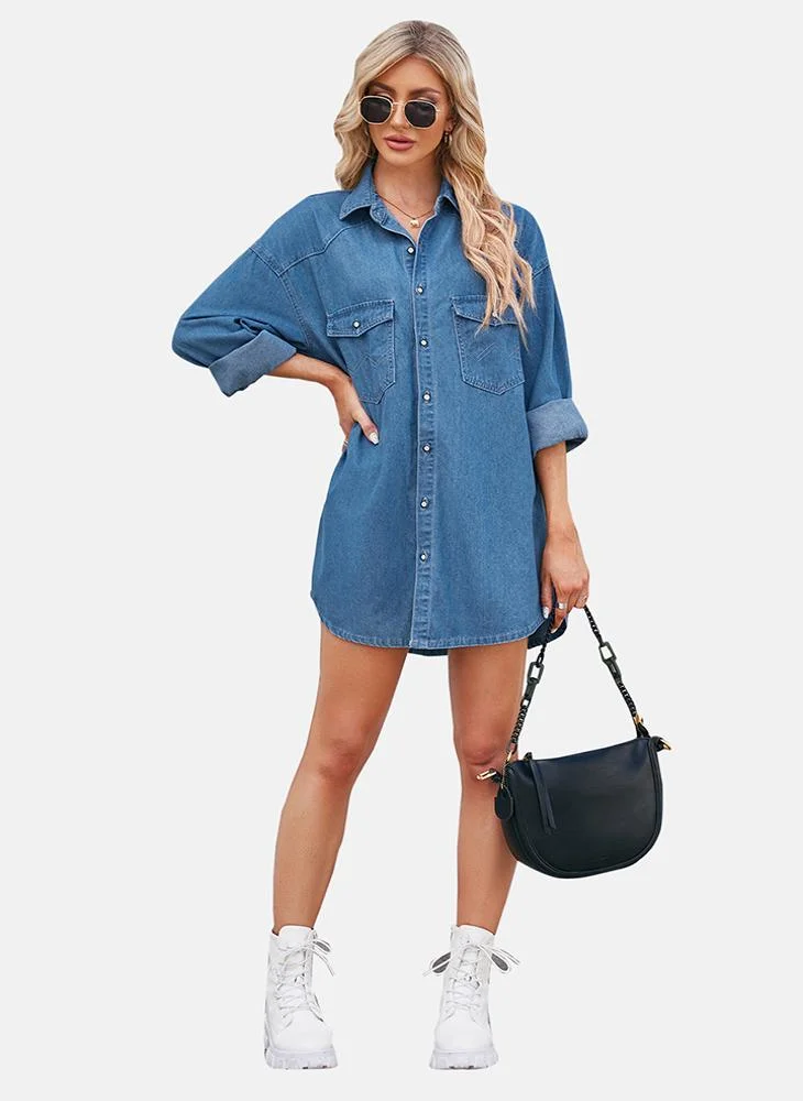 YUNIQEE Blue Plain Regular Fit Shirt