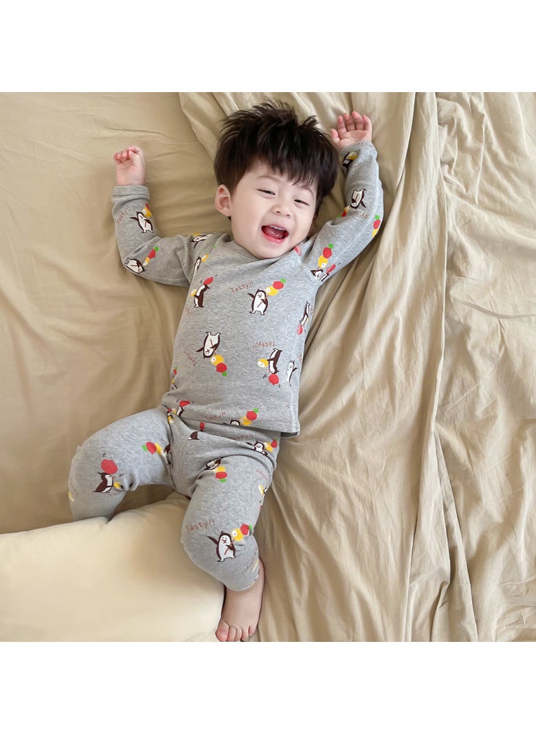 AUTOYSUR Baby Girls Boys Thermal Underwear Set Toddler Cotton Base Layer Soft Warm Jammies Grey  - Image 1