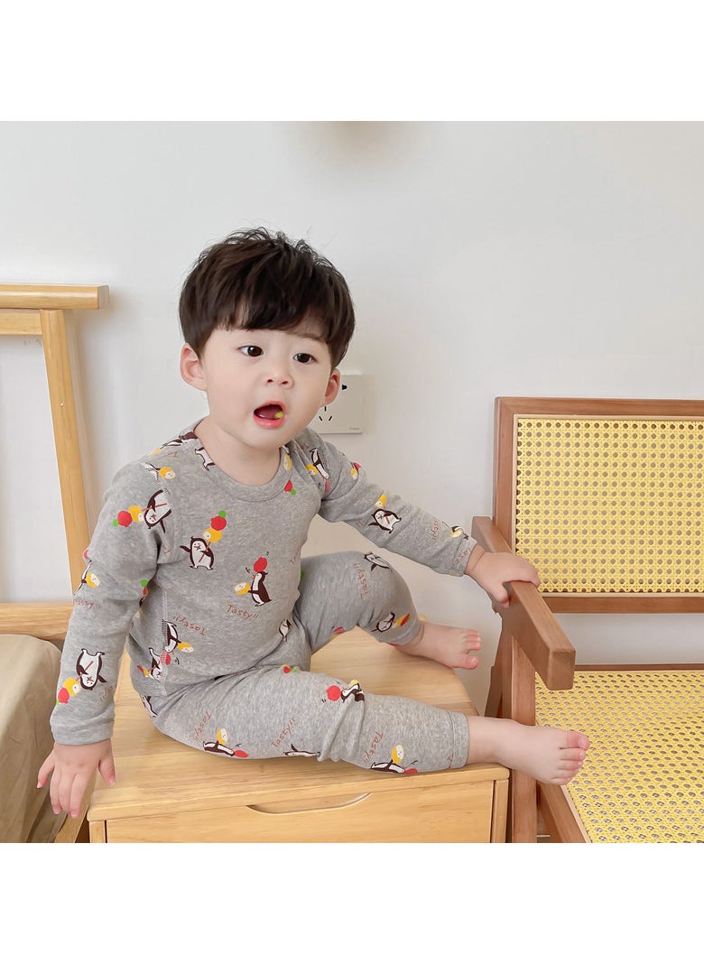 AUTOYSUR Baby Girls Boys Thermal Underwear Set Toddler Cotton Base Layer Soft Warm Jammies Grey  - Image 2
