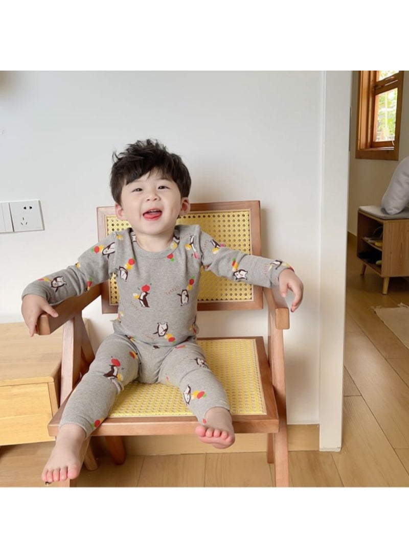 AUTOYSUR Baby Girls Boys Thermal Underwear Set Toddler Cotton Base Layer Soft Warm Jammies Grey  - Image 3