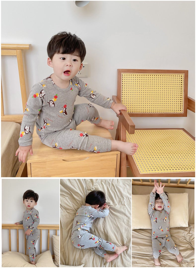AUTOYSUR Baby Girls Boys Thermal Underwear Set Toddler Cotton Base Layer Soft Warm Jammies Grey  - Image 5