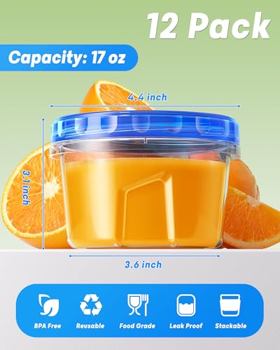 BiuLeon 12 Pack-17oz Freezer Storage Containers, Plastic Food Storage Containers with Twist Top Lids, BPA Free and Reusable Soup Containers with Lid, Microwave and Dishwasher Safe - Image 2