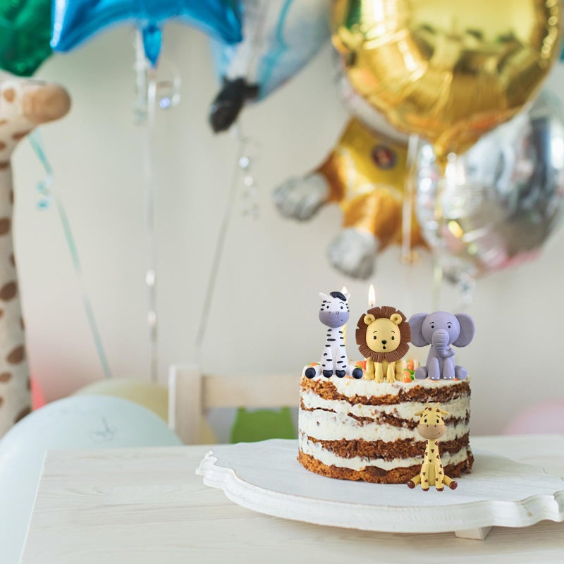 LEFUBABY Safari Animal Cake Toppers Jungle Wild Cake Decorations with Lion Giraffe Elephant Zebra for Wild Animals Themed Birthday Cake Decorations - Image 3