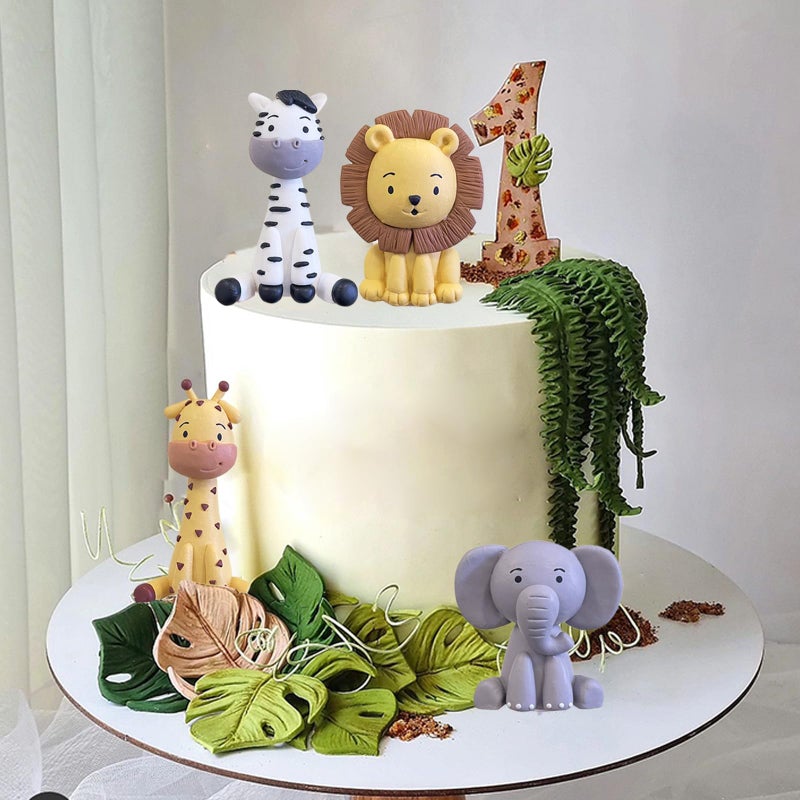 LEFUBABY Safari Animal Cake Toppers Jungle Wild Cake Decorations with Lion Giraffe Elephant Zebra for Wild Animals Themed Birthday Cake Decorations - Image 5