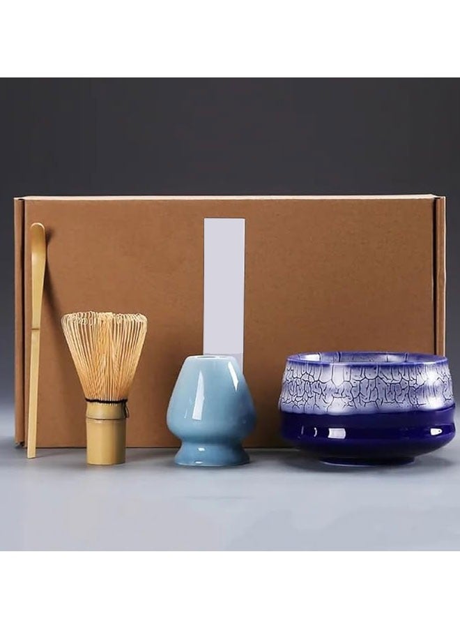 BOUND MOAT 4 Piece Matcha Whisk Set Matcha Tea Set Matcha Whisk,Scoop, Matcha Bowl, Ceramic Whisk Holder, Matcha Tools for Stirring Matcha Tea Gift Kit (Blue) - Image 1