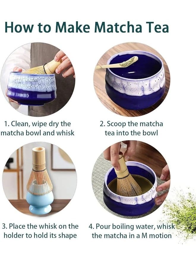 BOUND MOAT 4 Piece Matcha Whisk Set Matcha Tea Set Matcha Whisk,Scoop, Matcha Bowl, Ceramic Whisk Holder, Matcha Tools for Stirring Matcha Tea Gift Kit (Blue) - Image 2