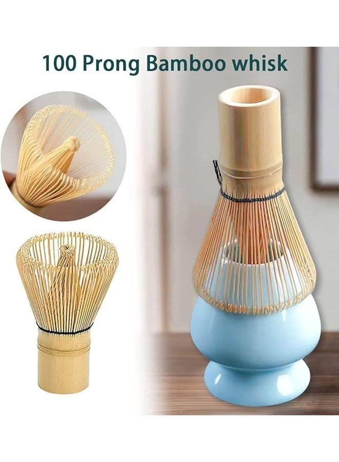 BOUND MOAT 4 Piece Matcha Whisk Set Matcha Tea Set Matcha Whisk,Scoop, Matcha Bowl, Ceramic Whisk Holder, Matcha Tools for Stirring Matcha Tea Gift Kit (Blue) - Image 3