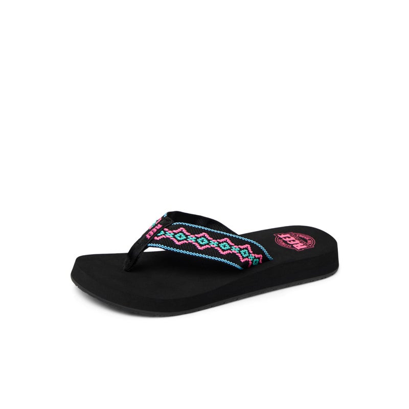 REEF Sandy Womens Beach Flip Flop, Soft Woven Strap Made From 100% Recycled PET, Black Neon, 8 - Image 1