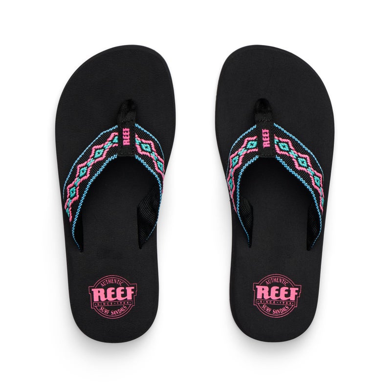 REEF Sandy Womens Beach Flip Flop, Soft Woven Strap Made From 100% Recycled PET, Black Neon, 8 - Image 5