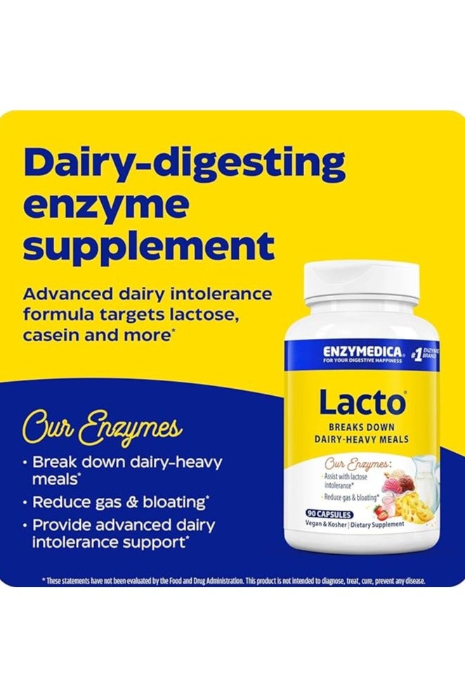 ENZYMEDICA Enzymedica Lacto – Maximum Strength Dairy Intolerance Relief | Lactase & Protease Enzymes | Eases Digestive Discomfort | 90 Capsules (90 Servings)  - Image 3