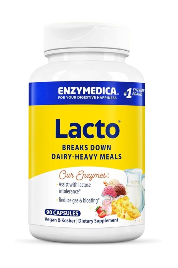 ENZYMEDICA Enzymedica Lacto – Maximum Strength Dairy Intolerance Relief | Lactase & Protease Enzymes | Eases Digestive Discomfort | 90 Capsules (90 Servings)  - Image 1