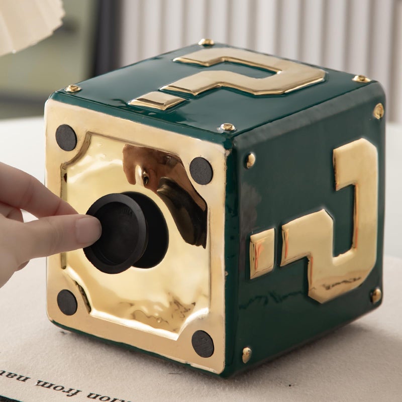Yundu Ceramic Piggy Bank for Adults & Kids - Square Money Box for Cash Saving, Coin Bank with Golden Question Mark Design for Boys & Girls (Green Color) - Image 5