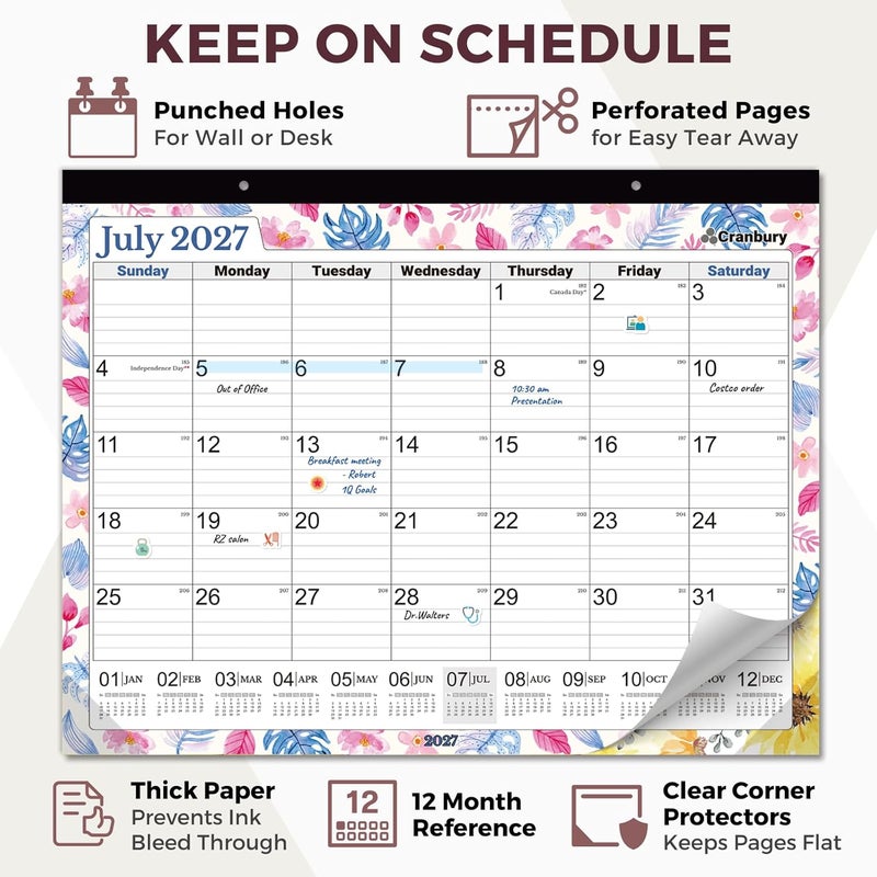 Cranbury Large 22x17" Desk Calendar 2025 (Floral), Use as Big Deskpad Calendar or Extra Large 17 x 22 Monthly Hanging Wall Planner, Gorgeous Flower Designs, Includes Stickers - Image 4