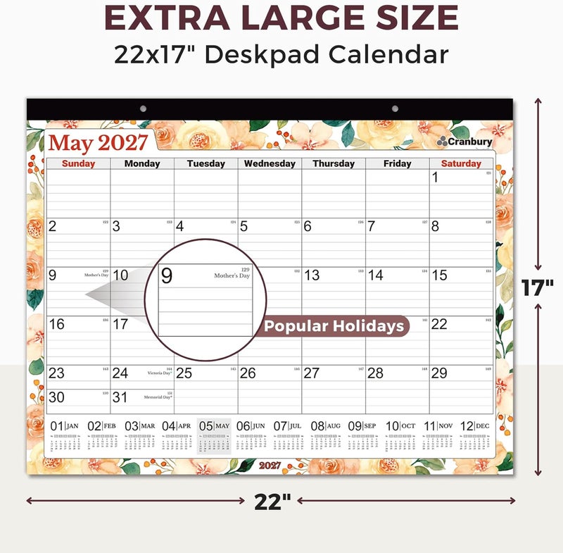 Cranbury Large 22x17" Desk Calendar 2025 (Floral), Use as Big Deskpad Calendar or Extra Large 17 x 22 Monthly Hanging Wall Planner, Gorgeous Flower Designs, Includes Stickers - Image 5