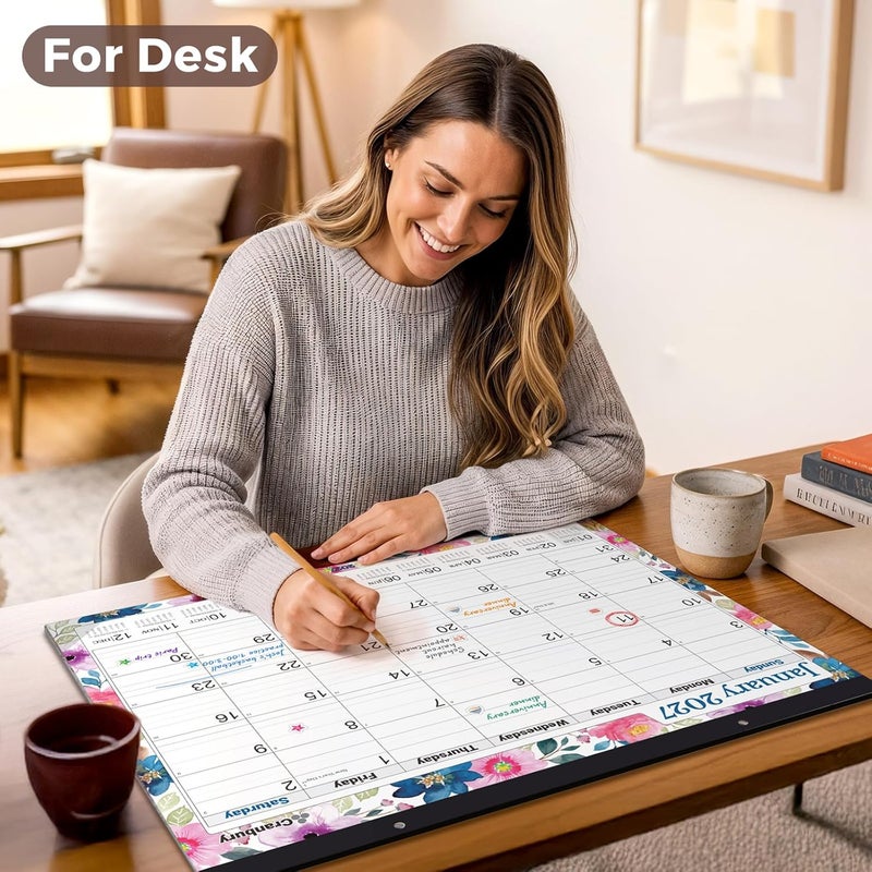 Cranbury Large 22x17" Desk Calendar 2025 (Floral), Use as Big Deskpad Calendar or Extra Large 17 x 22 Monthly Hanging Wall Planner, Gorgeous Flower Designs, Includes Stickers - Image 2