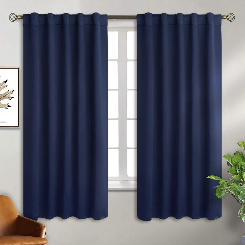 BGment Rod Pocket and Back Tab Blackout Curtains for Bedroom  Thermal Insulated Room Darkening Curtains for Living Room 42x63 inch 2 Window Curtain Panels Navy Blue