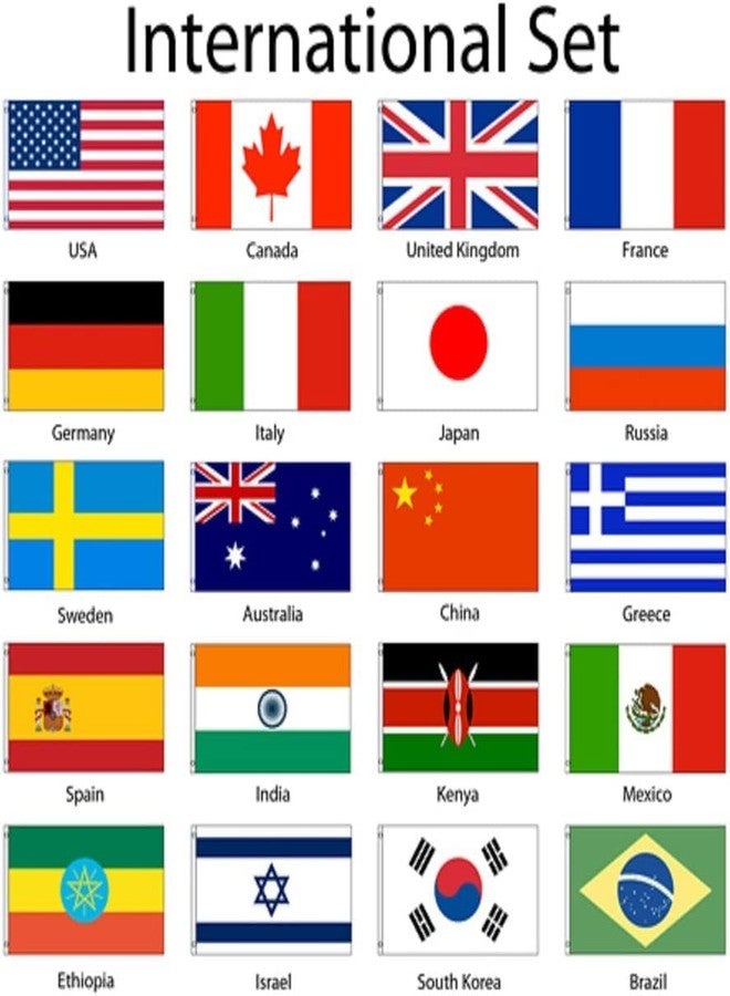 AES International 3x5 Flag Set of 20 Countries Polyester Flags with Solid Brass Grommets, Canvas Header, Fade Resistant, Double Stitched, Premium Quality - Image 2