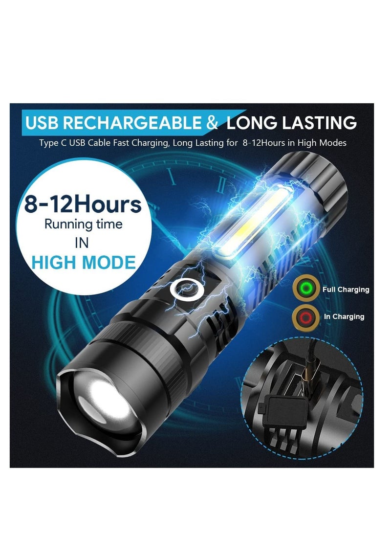 مصباح يدوي LED قابل لإعادة الشحن 4500 لومن عالي ، XHP70.2 مصباح يدوي مغناطيسي LED فائق السطوع ، مع مصابيح جانبية ، قابلة للتطوير ، مقاومة للماء ، 4 أوضاع ، مصباح يدوي تكتيكي قوي قابل لإعادة الشحن