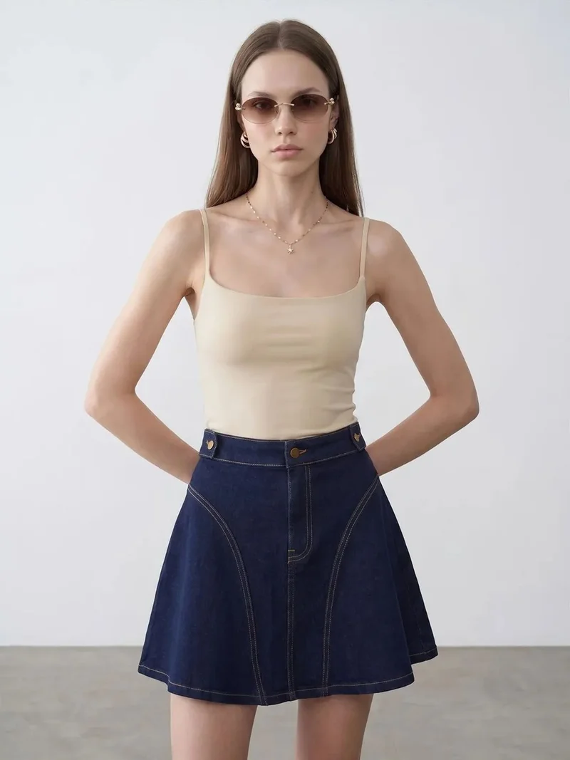 ديلفين Dilvin Slim Fit Square Neck Sleeveless Blouse