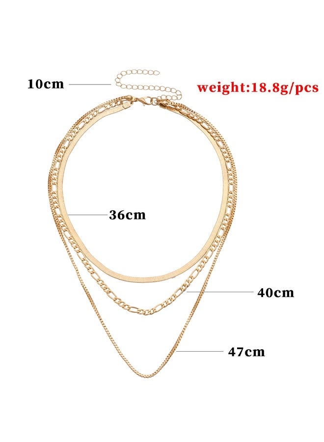 3 PACK Gold Necklaces Stack for Women Non Tarnish, Dainty 14k Gold Plated Layered Gold Herringbone Necklace Trendy, Layering Rope Cuban Chain Gold Choker Necklaces Set Fashion Jewelry Set Gift - Image 2