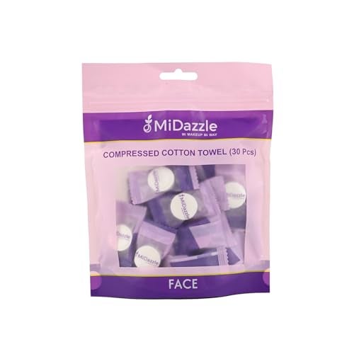 MiDazzle Compressed Cotton Face Towels, 30 Pieces, Travel-Size Disposable Tablets, Soft & Hygienic, 100% Cotton Facial Tissue | Reusable & Biodegradable, Soft Fabric, Chemical Free | Pocket Pack of 30 Wet Wipes For Men & Women Oily Skin (MIOF3405) - Image 1
