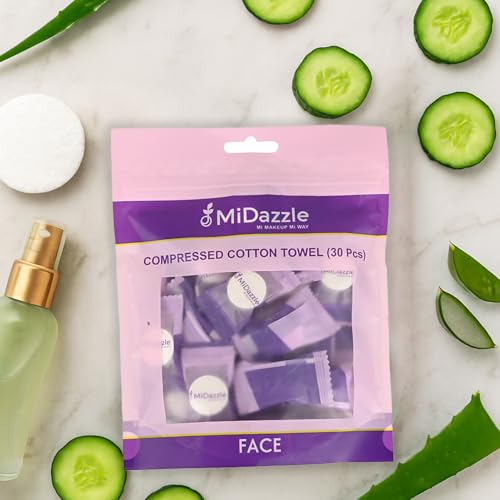 MiDazzle Compressed Cotton Face Towels, 30 Pieces, Travel-Size Disposable Tablets, Soft & Hygienic, 100% Cotton Facial Tissue | Reusable & Biodegradable, Soft Fabric, Chemical Free | Pocket Pack of 30 Wet Wipes For Men & Women Oily Skin (MIOF3405) - Image 2