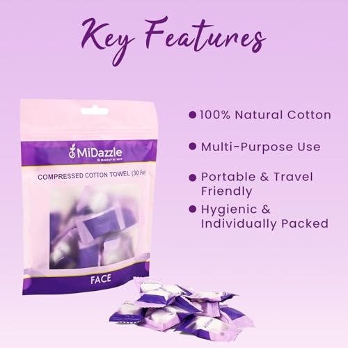 MiDazzle Compressed Cotton Face Towels, 30 Pieces, Travel-Size Disposable Tablets, Soft & Hygienic, 100% Cotton Facial Tissue | Reusable & Biodegradable, Soft Fabric, Chemical Free | Pocket Pack of 30 Wet Wipes For Men & Women Oily Skin (MIOF3405) - Image 4