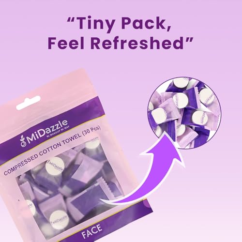 MiDazzle Compressed Cotton Face Towels, 30 Pieces, Travel-Size Disposable Tablets, Soft & Hygienic, 100% Cotton Facial Tissue | Reusable & Biodegradable, Soft Fabric, Chemical Free | Pocket Pack of 30 Wet Wipes For Men & Women Oily Skin (MIOF3405) - Image 3