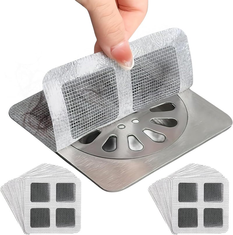 RECLUSE 20 Pcs Square Drain Strainer Shower Hair Catcher Disposable Shower Drain Mesh Sticker Sink Strainer Sticker, Hair Catcher, Hair Sewer Stickers for Bathroom, Laundry Room, Bathtub, Kitchen Sink - Image 1