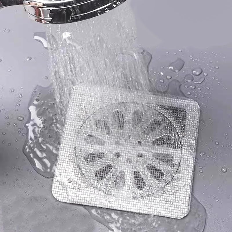 RECLUSE 20 Pcs Square Drain Strainer Shower Hair Catcher Disposable Shower Drain Mesh Sticker Sink Strainer Sticker, Hair Catcher, Hair Sewer Stickers for Bathroom, Laundry Room, Bathtub, Kitchen Sink - Image 4