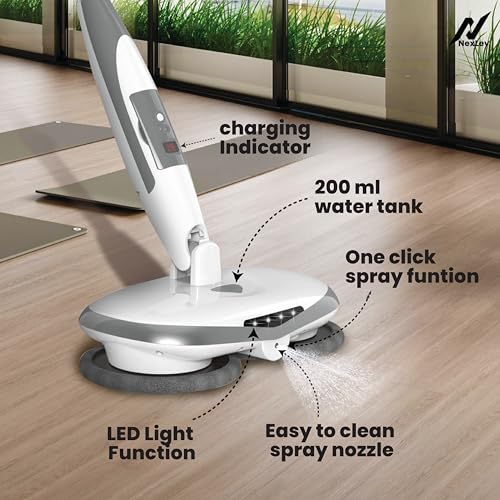NexLev Cordless Spin Mop|50 Min Runtime|2 Extra Mop Pads | Type C | For Home Kitchen & Office Use | Water Spray Function|Self Propelling|Mopping for All Floor Types|LED for Corners and Underbed|SPM-01 - Image 3